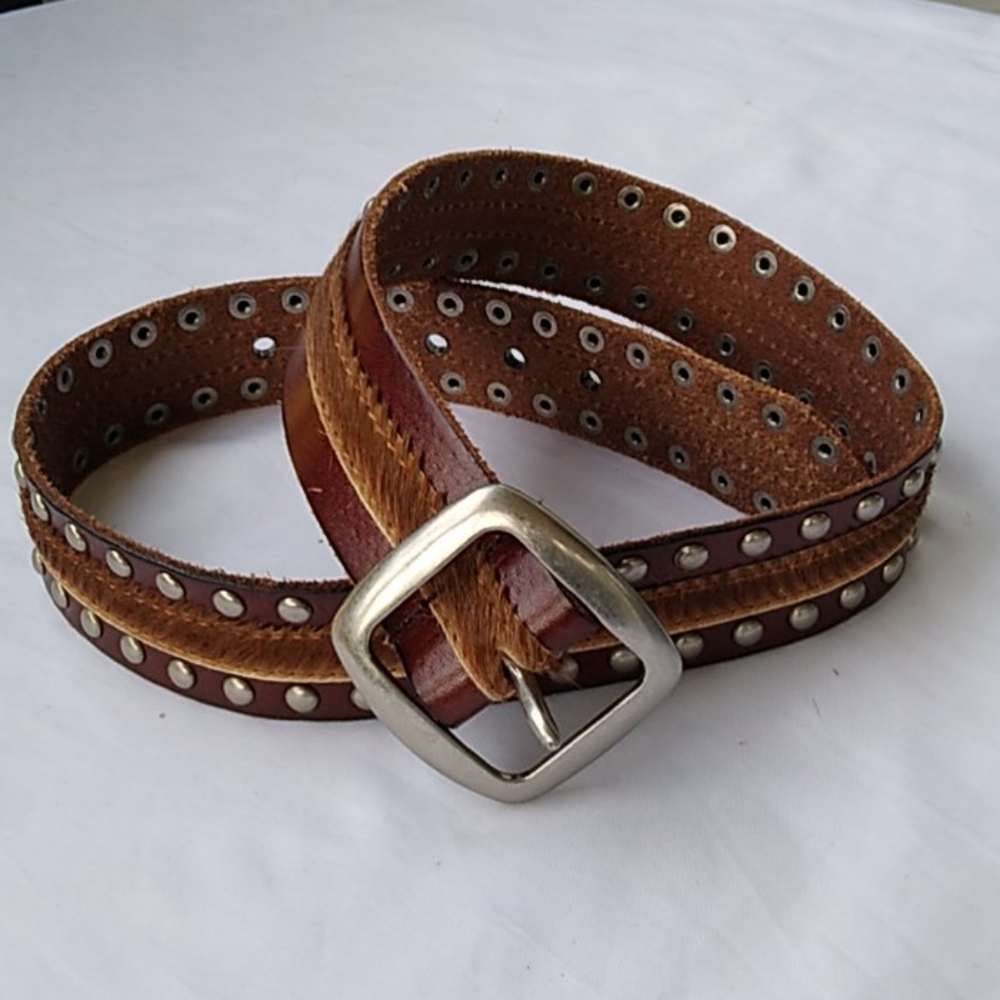 COPY - Leather Fur Metal Appliques Strong Belt Unisex